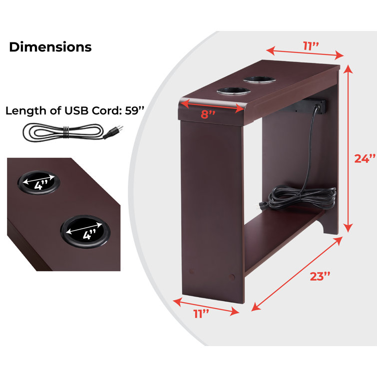 Naomi Home Chairside Table with Charging Station USB Ports